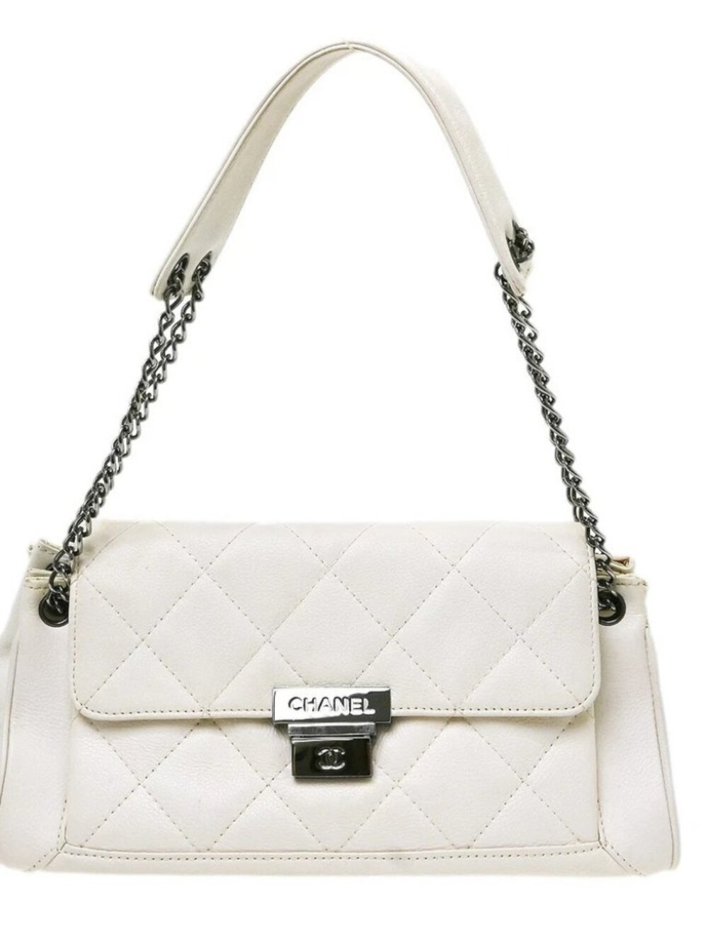 Chanel White Calfskin Accordion Flap Shoulder Bag